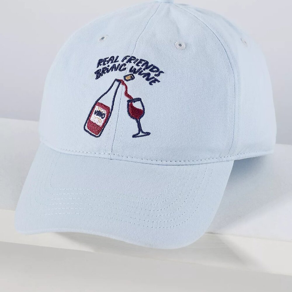 REAL FRIENDS BRING WINE By Anthropologie Icons Baseball Cap
